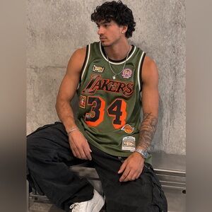 Mitchell & Ness Olive Lakers Jersey with Orange Accents